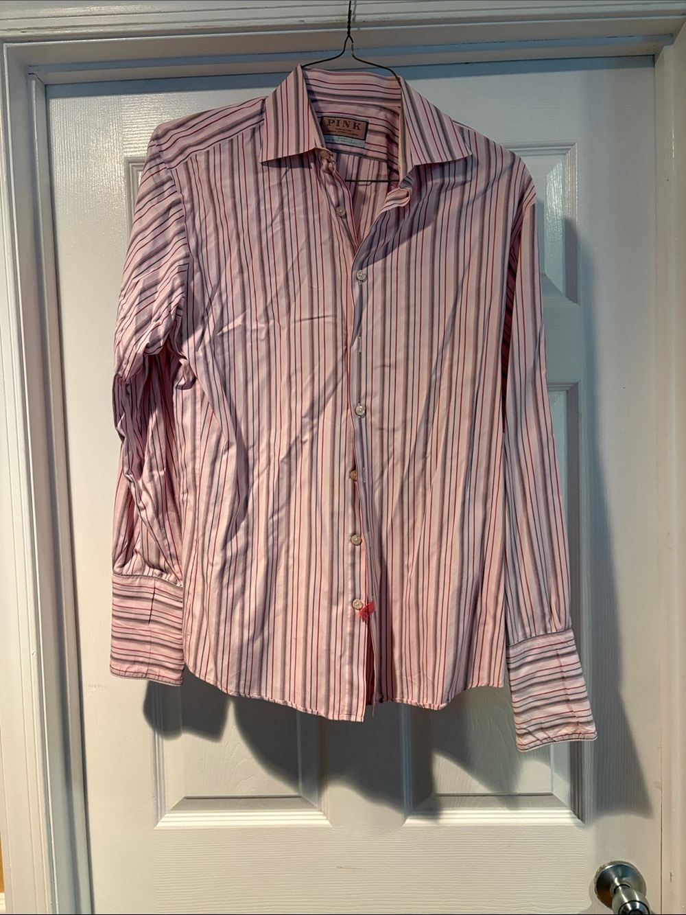 Thomas Pink Pink and White Striped Dress Shirt